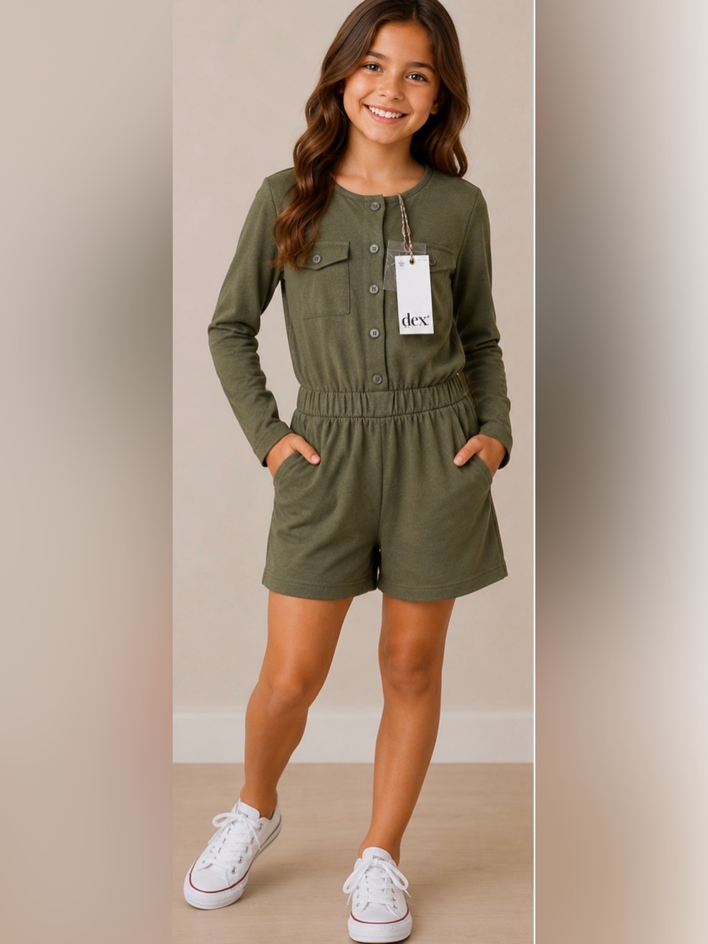 💚 DEX Kids Olive Green Utility Romper NWT Size XL